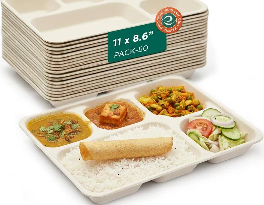 Bagasse 5-Compartment Tray